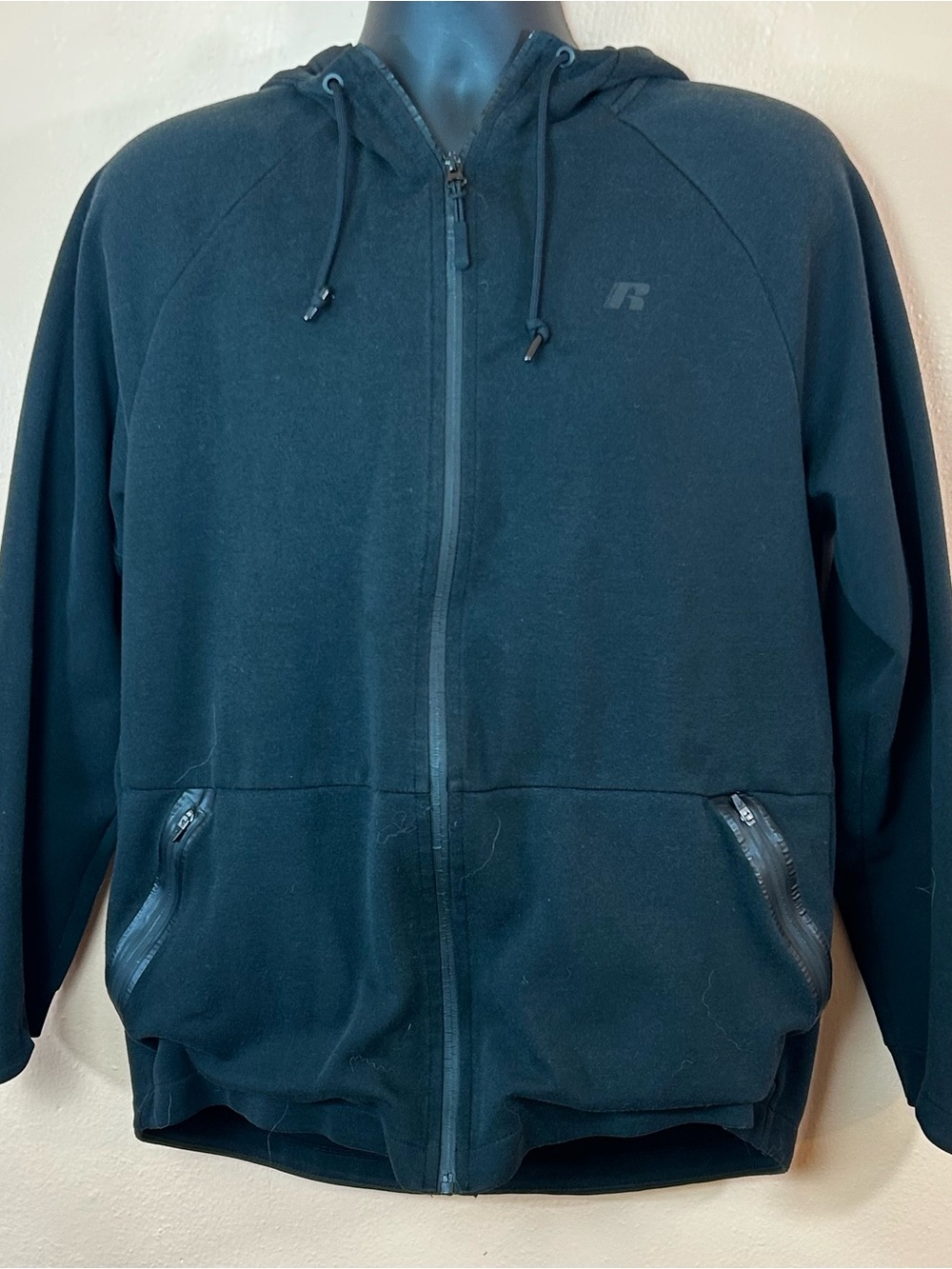 Russell Fusion Knit Black Zip Front Hooded Sweatshirt Hoodie Men M